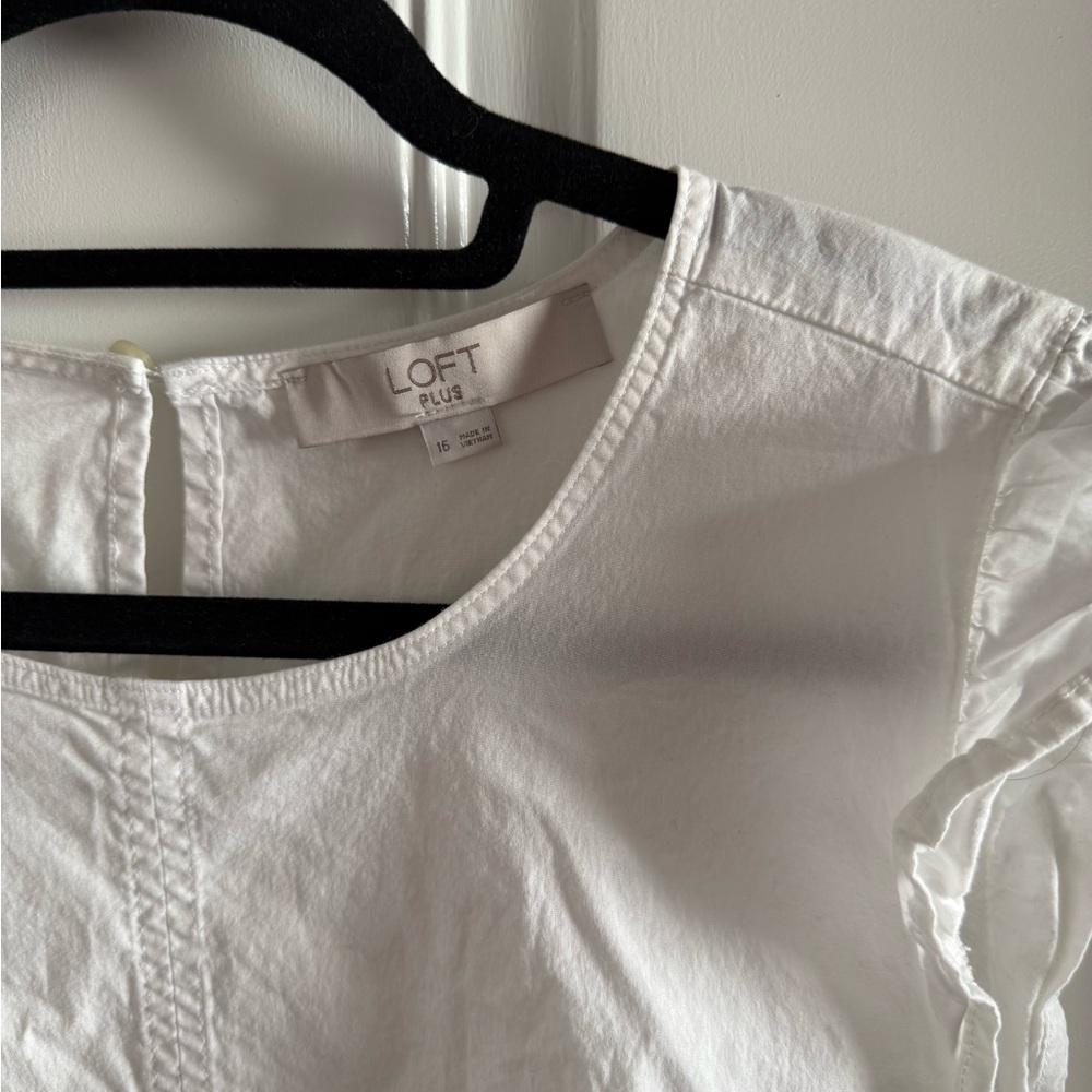 LOFT White Sleeveless Cotton Ruffle Sleeve Top - Picture 2 of 4